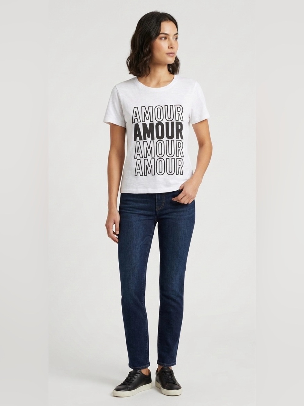 Cinq à Sept White glitter Amour Graphic Tee Short Sleeve T-Shirt Size S